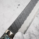 二唐刃物鍛造所 スーパーゴールド2 先丸筋引 300mm 黒打ち 槌目 白蝶貝ハンドル