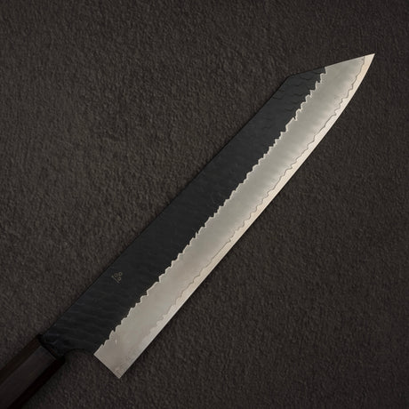 二唐刃物鍛造所 スーパーゴールド2 槌目 黒打ち 切付牛刀 270mm エボニーハンドル