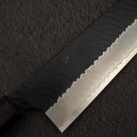 二唐刃物鍛造所 スーパーゴールド2 槌目 黒打ち 切付牛刀 270mm エボニーハンドル