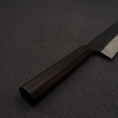 二唐刃物鍛造所 スーパーゴールド2 槌目 黒打ち 切付牛刀 270mm エボニーハンドル