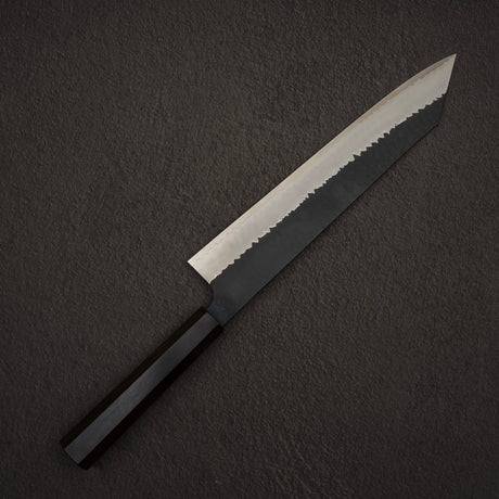 二唐刃物鍛造所 スーパーゴールド2 槌目 黒打ち 切付牛刀 270mm エボニーハンドル