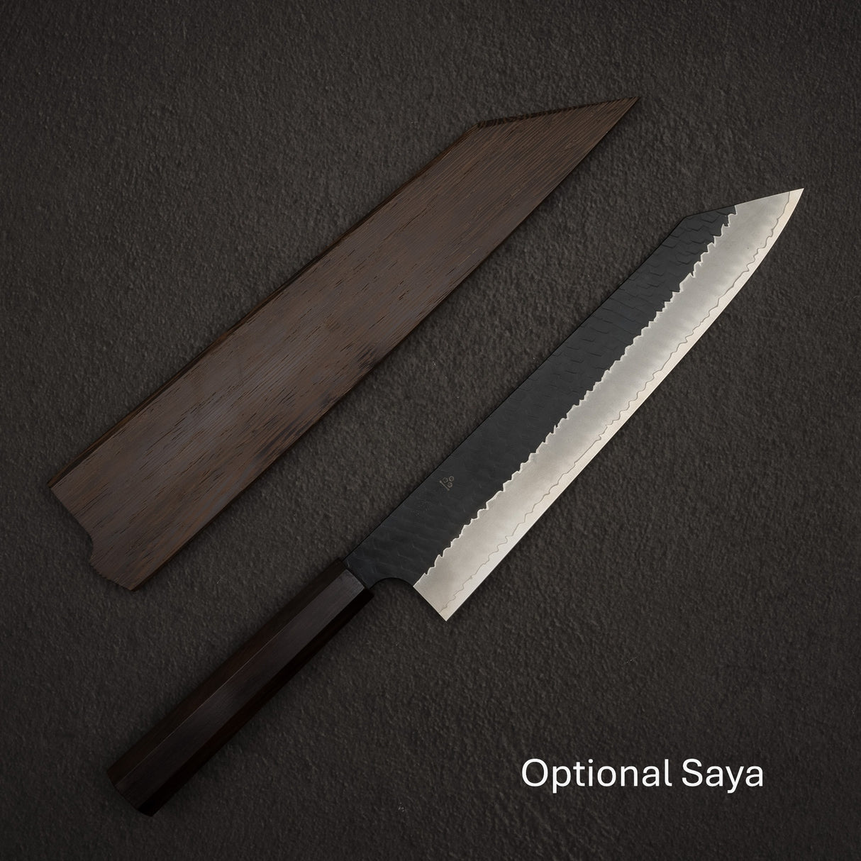 二唐刃物鍛造所 スーパーゴールド2 槌目 黒打ち 切付牛刀 270mm エボニーハンドル