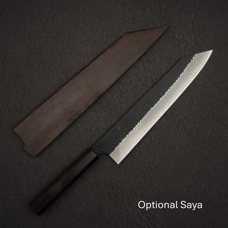 二唐刃物鍛造所 スーパーゴールド2 槌目 黒打ち 切付牛刀 270mm エボニーハンドル