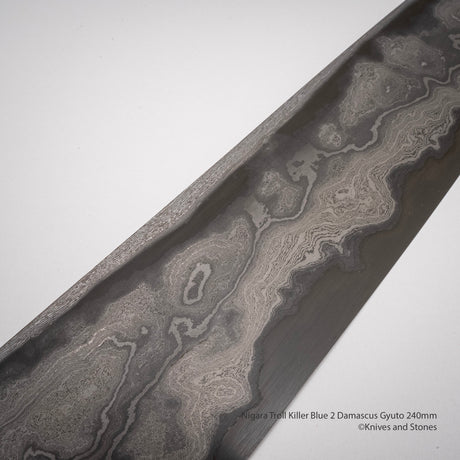 二唐刃物鍛造所 鬼ころし 青二鋼 ダマスカス 牛刀 240mm