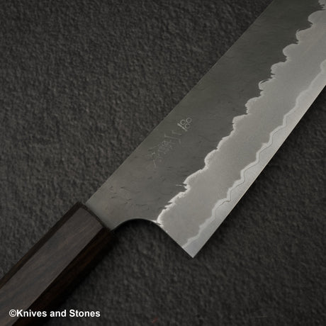 二唐刃物鍛造所 青紙スーパー マット磨き 槌目仕上げ 切付牛刀 210mm