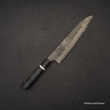 二唐刃物鍛造所 銀三鋼 黒染め ダマスカス 牛刀 240mm バーチハンドル