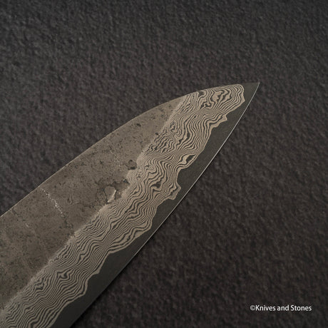 二唐刃物鍛造所 銀三鋼 黒染め ダマスカス 牛刀 240mm バーチハンドル