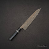 二唐刃物鍛造所 銀三鋼 黒染め ダマスカス 牛刀 270mm バーチハンドル