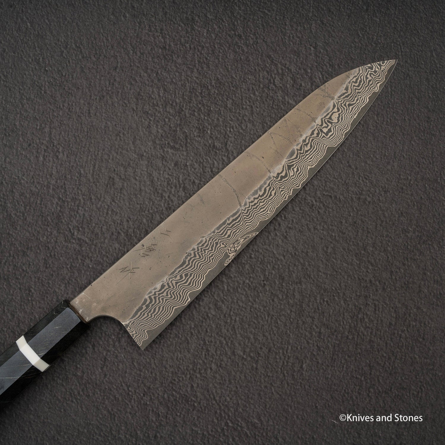 二唐刃物鍛造所 銀三鋼 黒染め ダマスカス 牛刀 270mm バーチハンドル