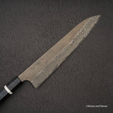 二唐刃物鍛造所 銀三鋼 黒染め ダマスカス 牛刀 270mm バーチハンドル