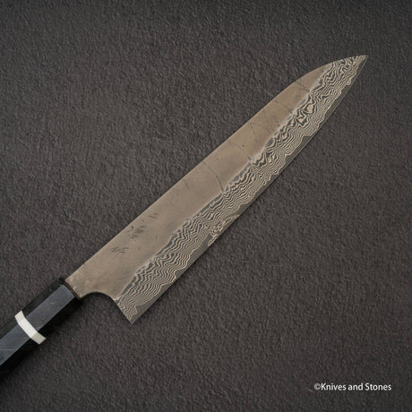 二唐刃物鍛造所 銀三鋼 黒染め ダマスカス 牛刀 270mm バーチハンドル