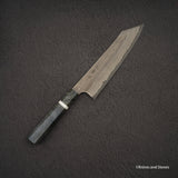 二唐刃物鍛造所 銀三鋼 黒染め ダマスカス 切付牛刀 210mm バーチハンドル