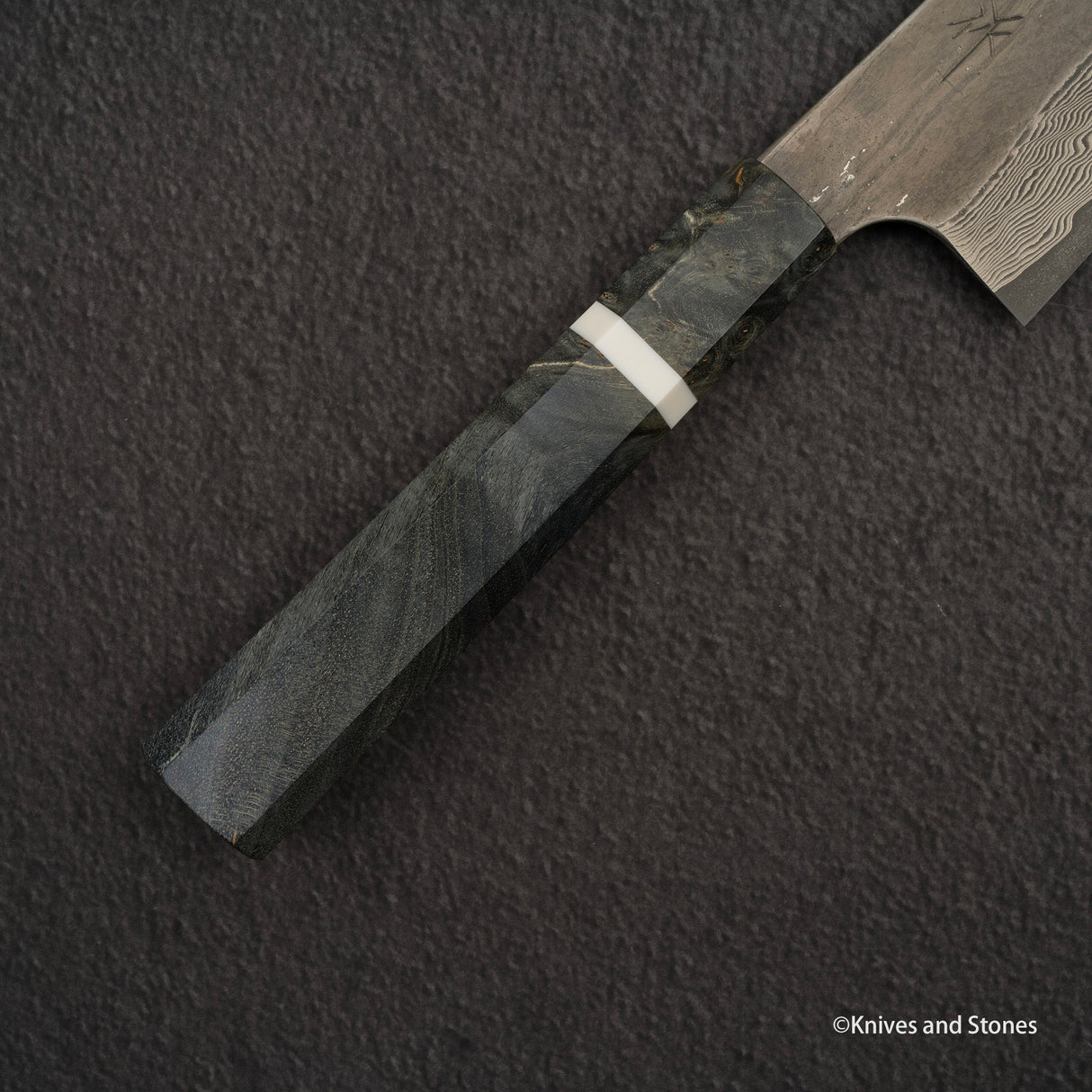 二唐刃物鍛造所 銀三鋼 黒染め ダマスカス 切付牛刀 210mm バーチハンドル