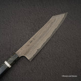 二唐刃物鍛造所 銀三鋼 黒染め ダマスカス 切付牛刀 210mm バーチハンドル