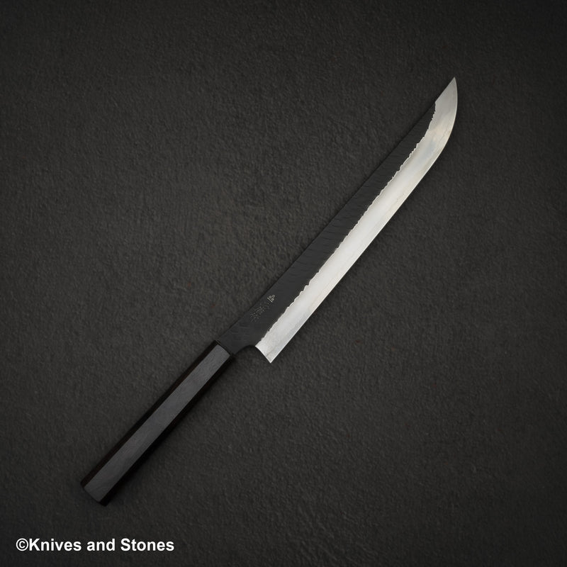 二唐刃物鍛造所 SG2 黒打ち 槌目 先丸筋引 270mm