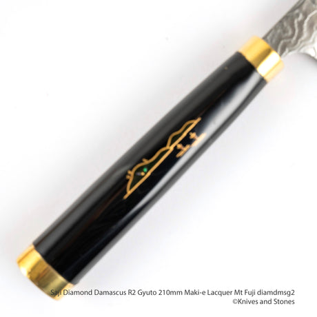 佐治打刃物 スーパーゴールド2 ダイヤモンドダマスカス 牛刀 210mm 富士山蒔絵漆鞘・ハンドルセット