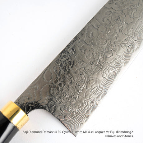 佐治打刃物 スーパーゴールド2 ダイヤモンドダマスカス 牛刀 210mm 富士山蒔絵漆鞘・ハンドルセット
