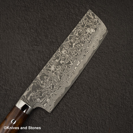 佐治打刃物 SG2 ブラックダマスカス 菜切 175mm アイアンウッドハンドル