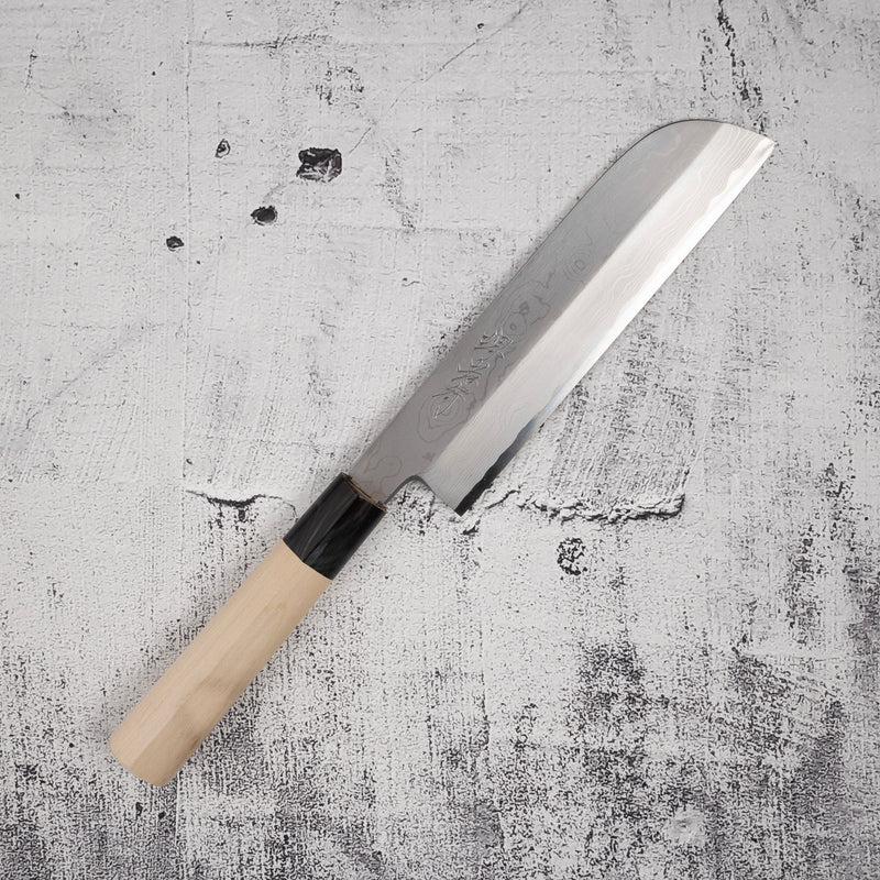 青木刃物製作所 渦潮 白二鋼 ダマスカス 鎌形薄刃 195mm
