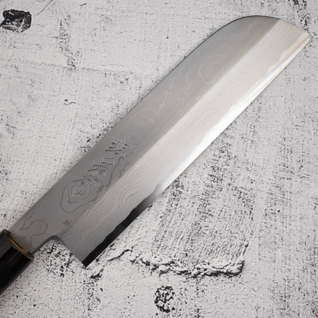 青木刃物製作所 渦潮 白二鋼 ダマスカス 鎌形薄刃 195mm