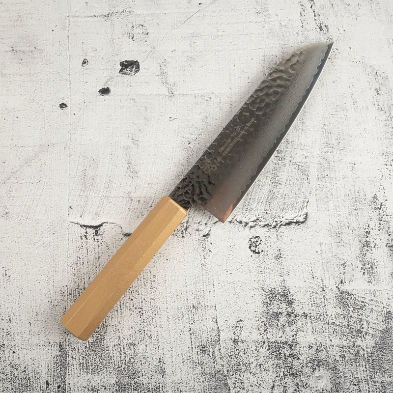 青木刃物製作所 V金10号 33層ダマスカス 三徳 170mm ゴールド