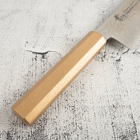 青木刃物製作所 V金10号 33層ダマスカス 三徳 170mm ゴールド