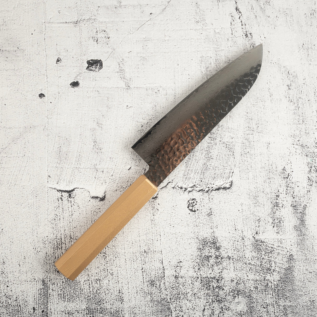 青木刃物製作所 V金10号 33層ダマスカス 三徳 170mm ゴールド