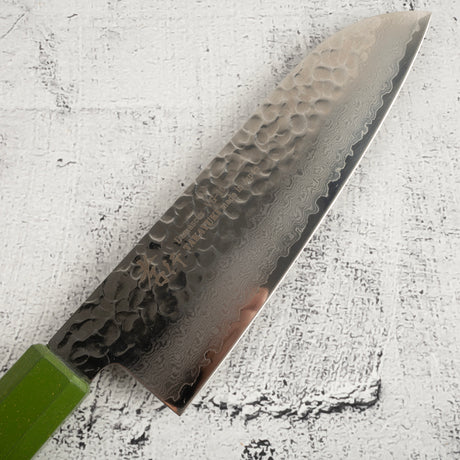 青木刃物製作所 V金10号 33層ダマスカス 三徳 170mm グリーン