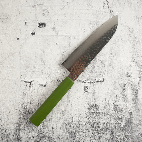 青木刃物製作所 V金10号 33層ダマスカス 三徳 170mm グリーン