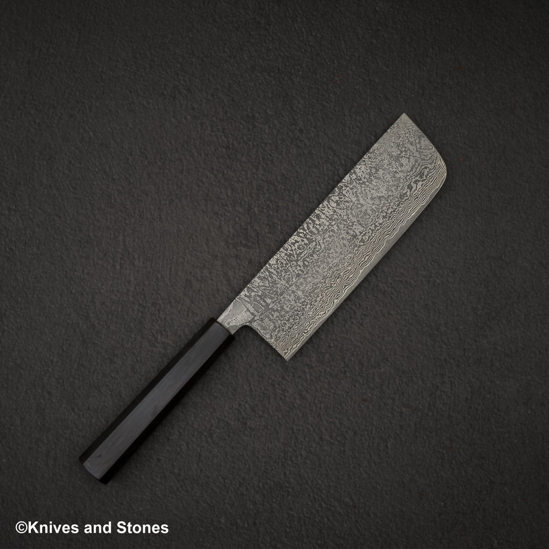 加茂藤刃物 黒雲 SG2 ブラックダマスカス 菜切 180mm エボニーハンドル