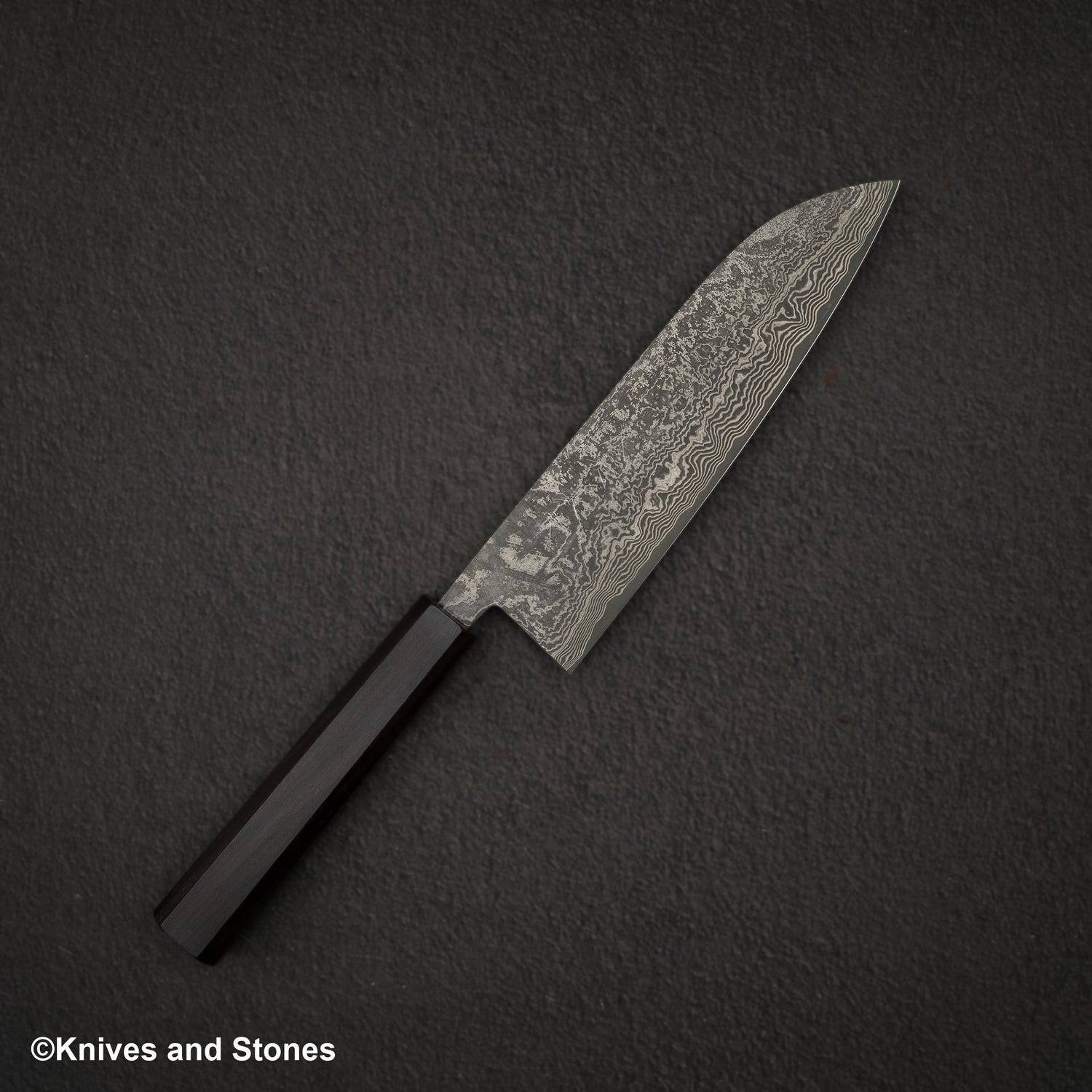 加茂藤刃物 黒雲 SG2 ブラックダマスカス 三徳 170mm エボニーハンドル