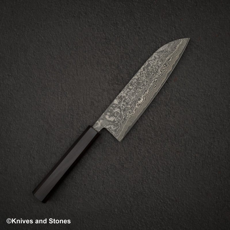 加茂藤刃物 黒雲 SG2 ブラックダマスカス 三徳 170mm エボニーハンドル