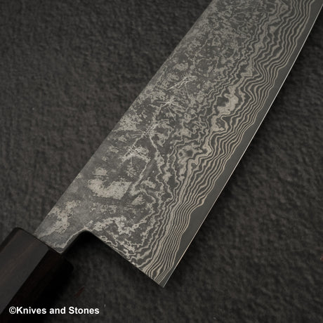 加茂藤刃物 黒雲 SG2 ブラックダマスカス 三徳 170mm エボニーハンドル