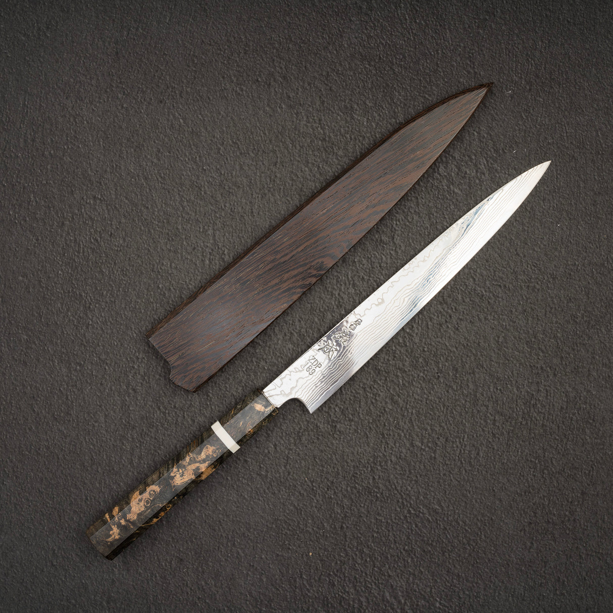 佑成 粉末ダイス鋼 ZDP-189 ダマスカス 筋引 240mm 鞘付き