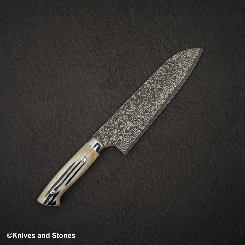 佐治打刃物 SG2 ブラックダマスカス 三徳 180mm スタッグハンドル