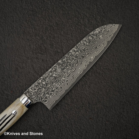 佐治打刃物 SG2 ブラックダマスカス 三徳 180mm スタッグハンドル