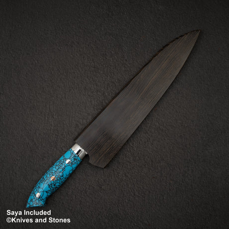 佐治打刃物 SG2 ダイヤモンドダマスカス 牛刀 240mm ターコイズハンドル