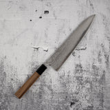 田中一之刃物製作所 銀三鋼 ダマスカス 牛刀 240mm チーク材ハンドル
