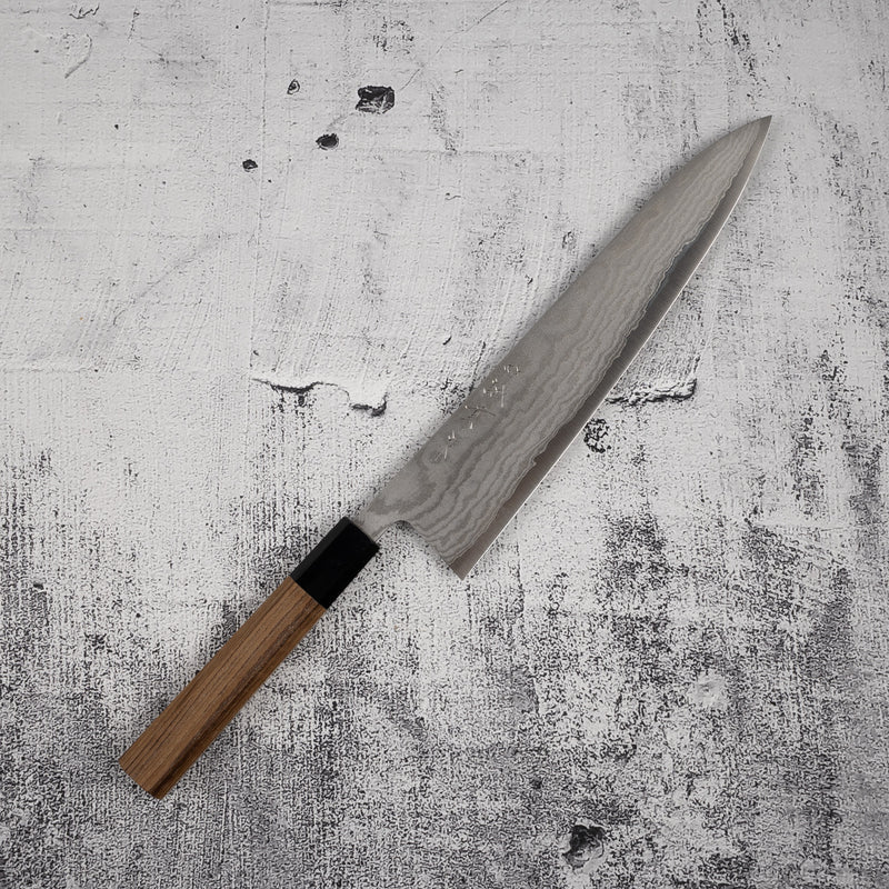 田中一之刃物製作所 銀三鋼 ダマスカス 牛刀 240mm チーク材ハンドル