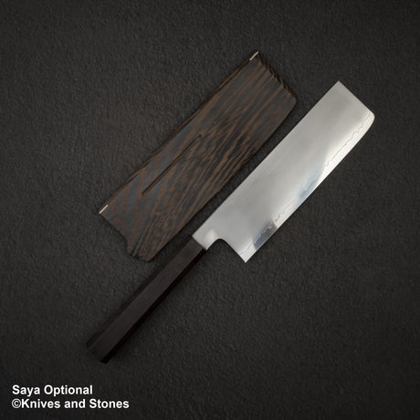 鉄人 青二鋼 霞 菜切 180mm エボニーハンドル