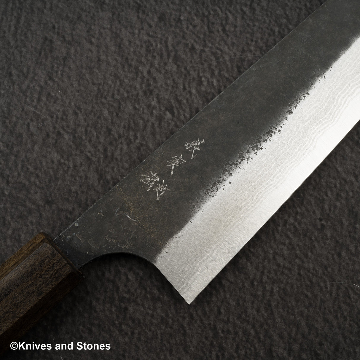 カトウ打刃物製作所 金太郎 青紙スーパー ダマスカス 黒打ち 梨地 切付牛刀 210mm